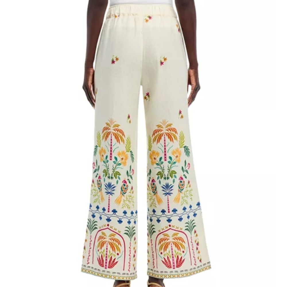 Johnny Was Pants L Ivory 100% Linen Soller Wide Leg Embroidered Boho New $225 - Picture 11 of 16